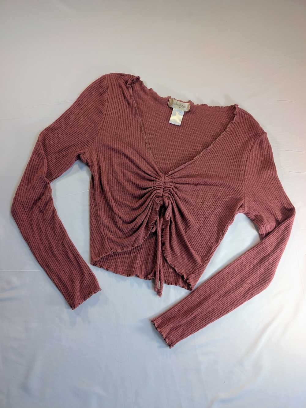 Altar'd State Ruched V-Neck Long Sleeve Top - Dusty Rose